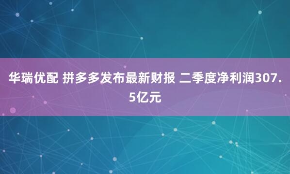 华瑞优配 拼多多发布最新财报 二季度净利润307.5亿元